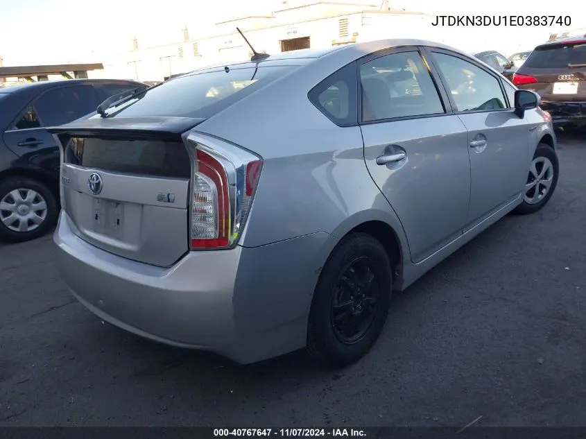 2014 Toyota Prius Four VIN: JTDKN3DU1E0383740 Lot: 40767647