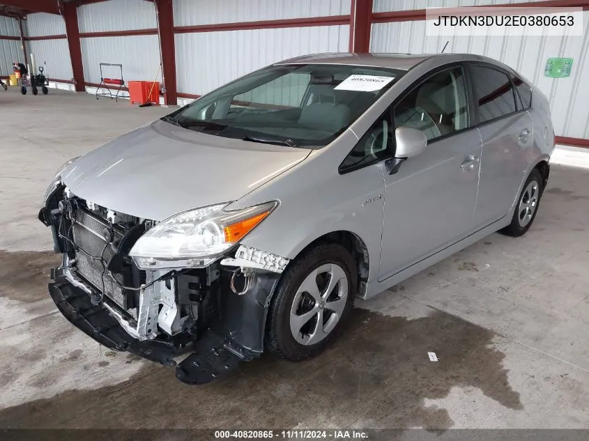 2014 Toyota Prius Two VIN: JTDKN3DU2E0380653 Lot: 40820865