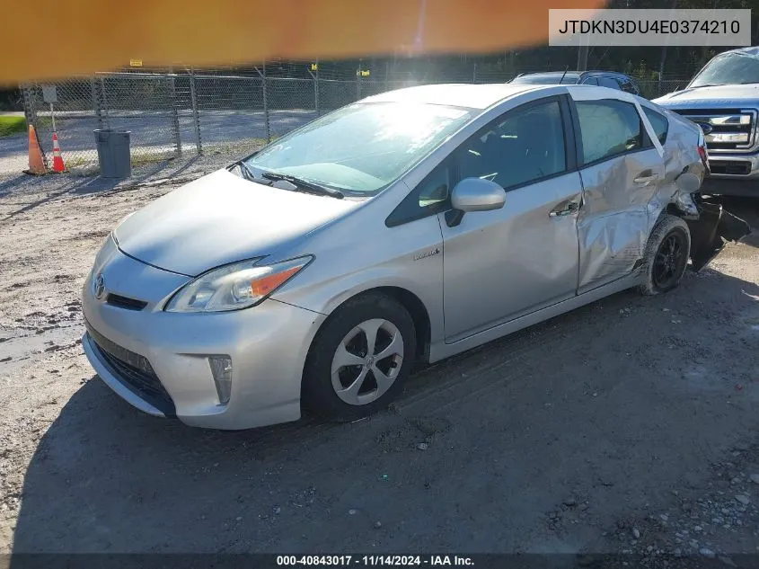 2014 Toyota Prius Two VIN: JTDKN3DU4E0374210 Lot: 40843017