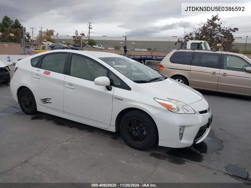 2014 Toyota Prius Four VIN: JTDKN3DU5E0386592 Lot: 40928820