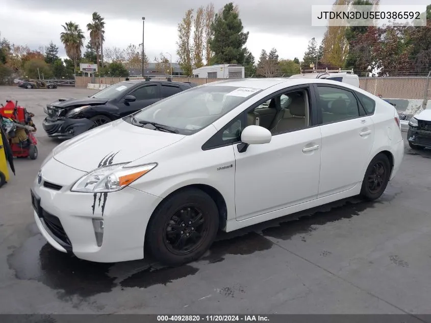 2014 Toyota Prius Four VIN: JTDKN3DU5E0386592 Lot: 40928820