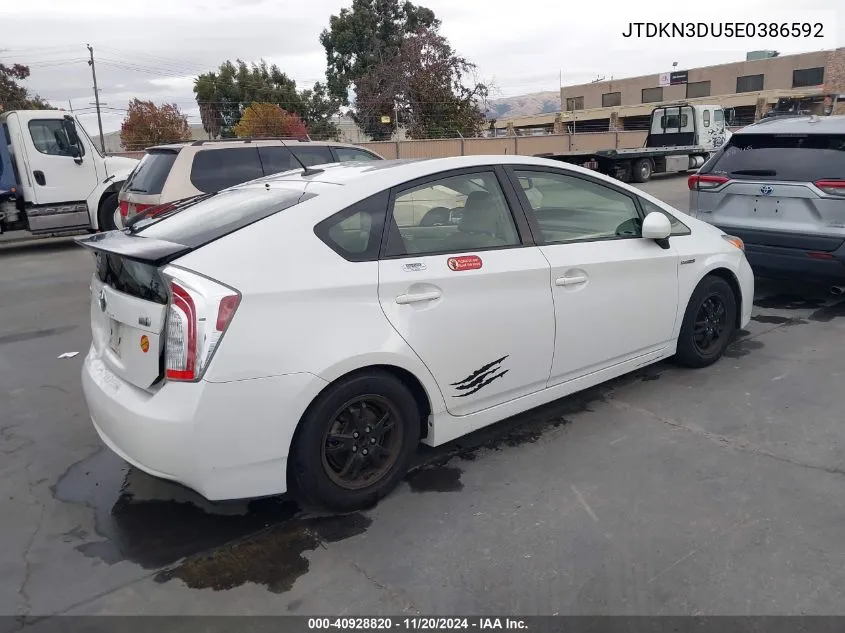 2014 Toyota Prius Four VIN: JTDKN3DU5E0386592 Lot: 40928820