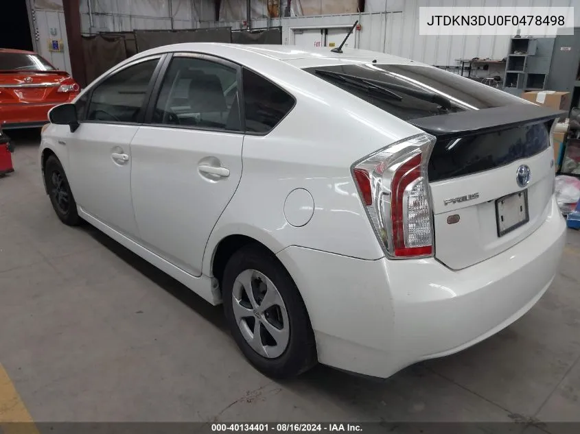 JTDKN3DU0F0478498 2015 Toyota Prius Two