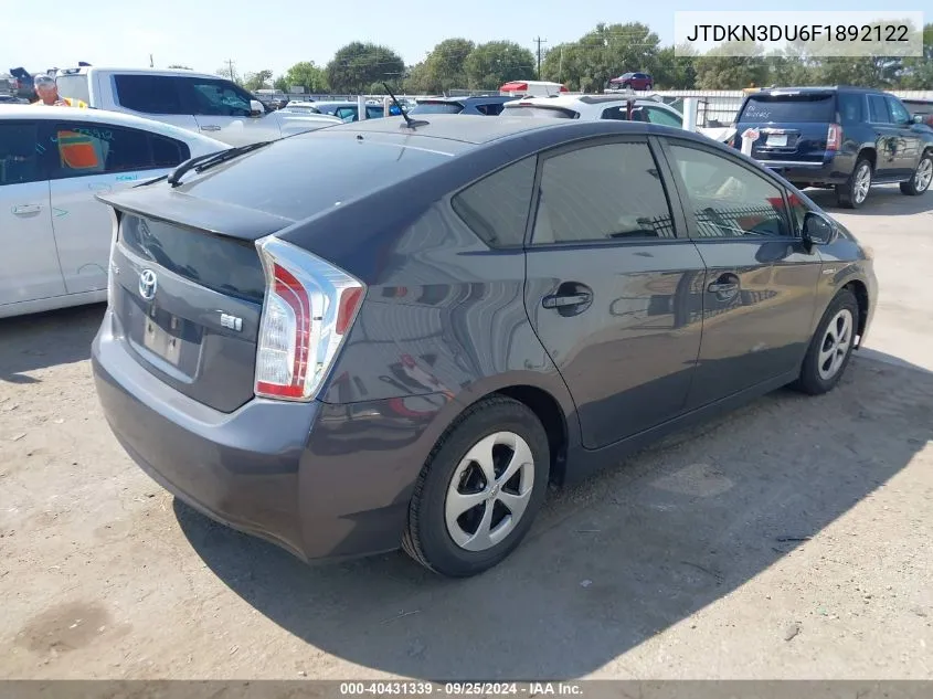 JTDKN3DU6F1892122 2015 Toyota Prius Three