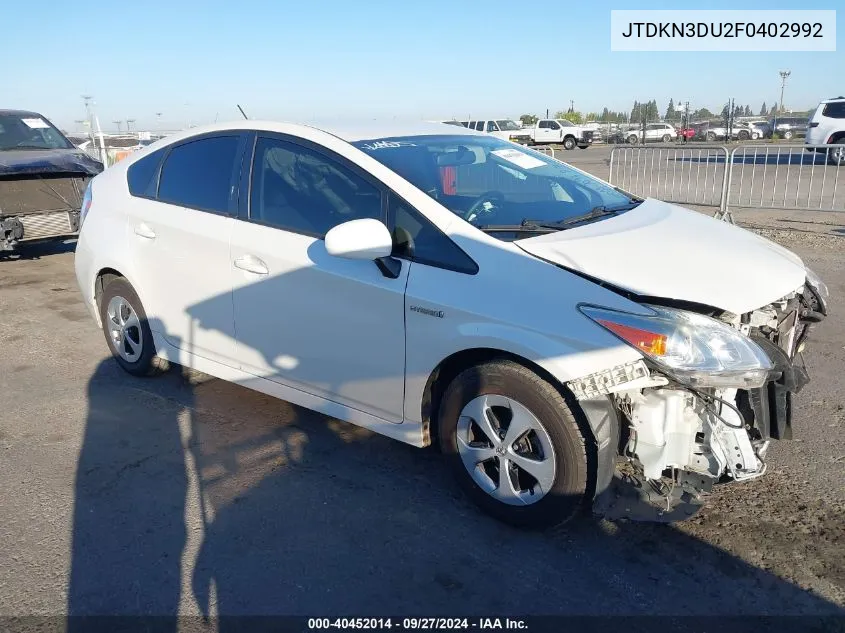 2015 Toyota Prius Three VIN: JTDKN3DU2F0402992 Lot: 40452014