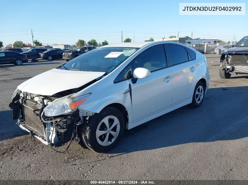 JTDKN3DU2F0402992 2015 Toyota Prius Three