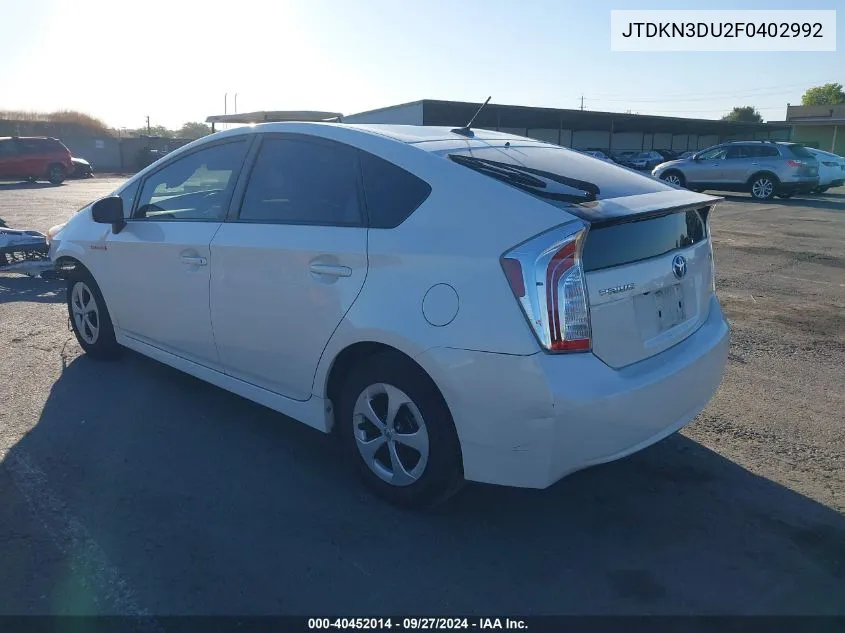 2015 Toyota Prius Three VIN: JTDKN3DU2F0402992 Lot: 40452014