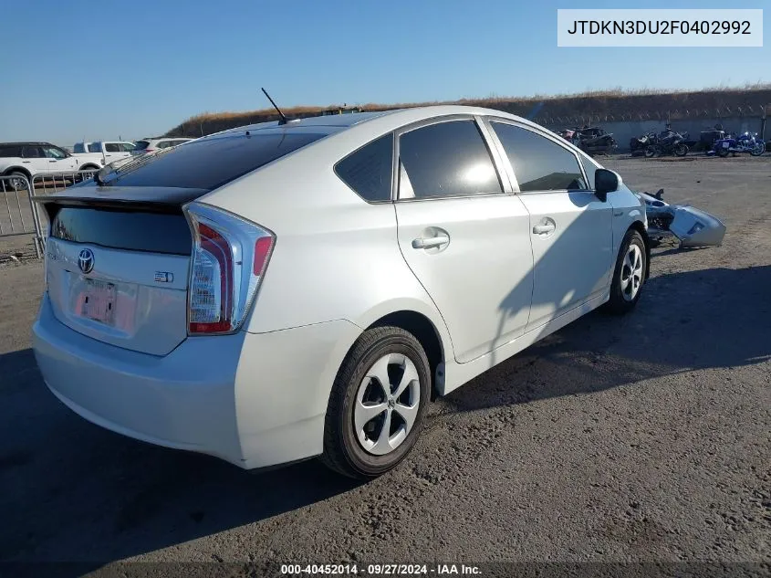 2015 Toyota Prius Three VIN: JTDKN3DU2F0402992 Lot: 40452014