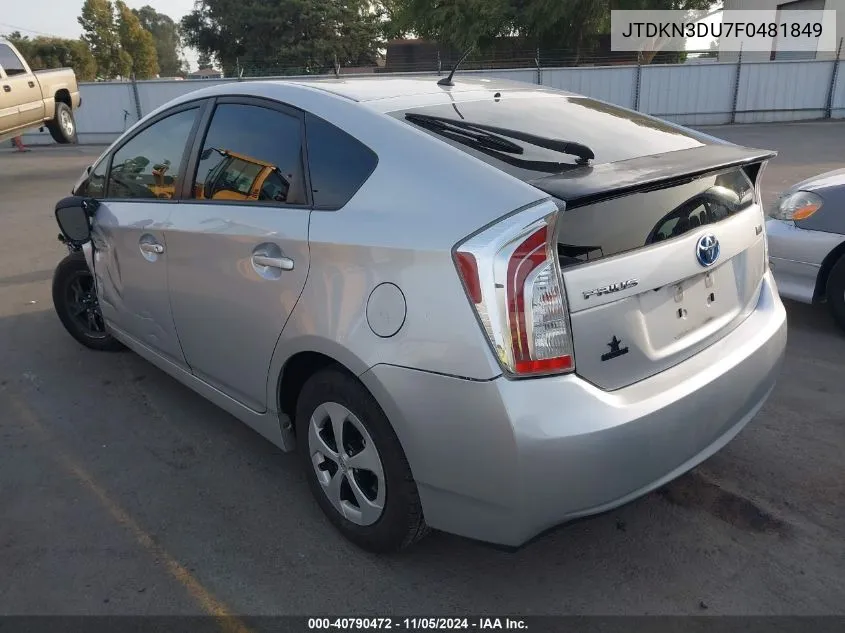 2015 Toyota Prius Two VIN: JTDKN3DU7F0481849 Lot: 40790472