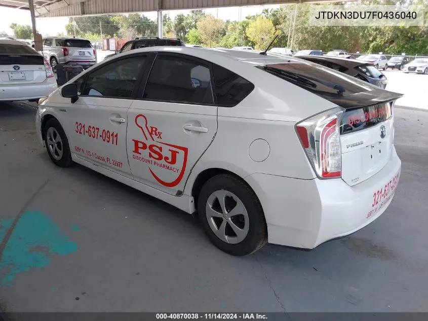 2015 Toyota Prius Two VIN: JTDKN3DU7F0436040 Lot: 40870038