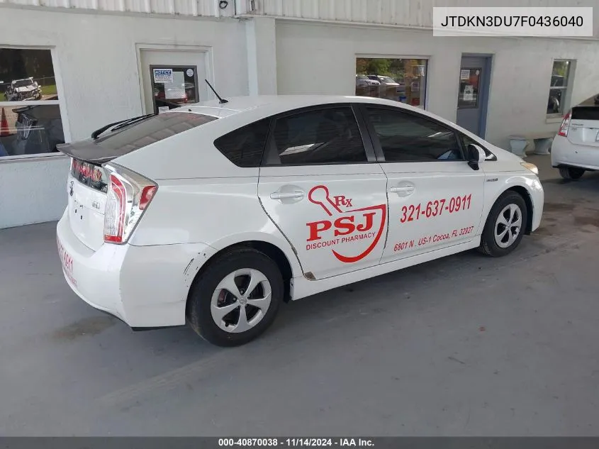 2015 Toyota Prius Two VIN: JTDKN3DU7F0436040 Lot: 40870038