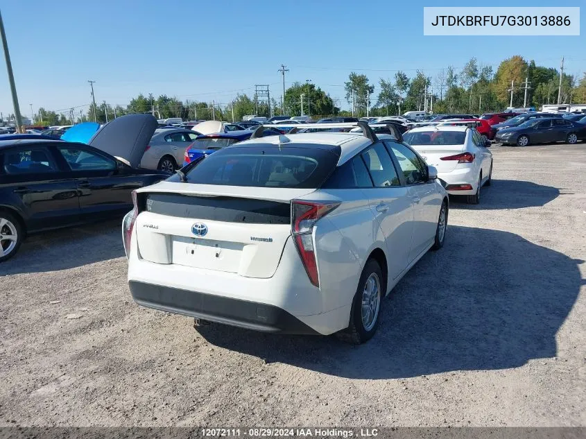 2016 Toyota Prius VIN: JTDKBRFU7G3013886 Lot: 12072111