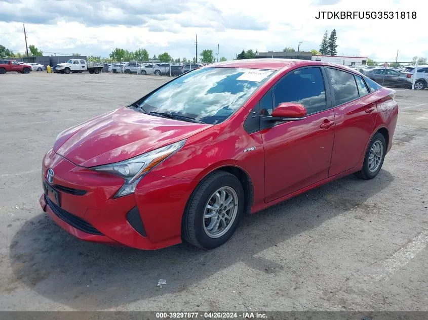 2016 Toyota Prius Two VIN: JTDKBRFU5G3531818 Lot: 39297877