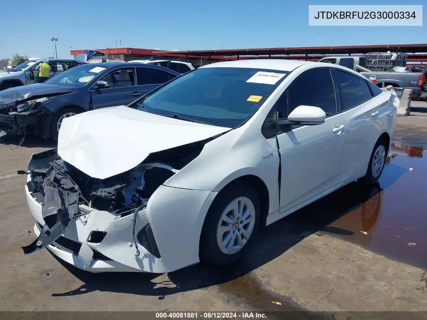 2016 Toyota Prius Two VIN: JTDKBRFU2G3000334 Lot: 40081881