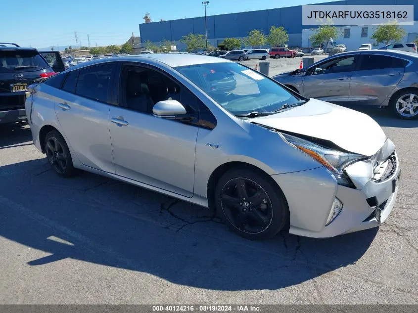 2016 Toyota Prius Four Touring VIN: JTDKARFUXG3518162 Lot: 40124216