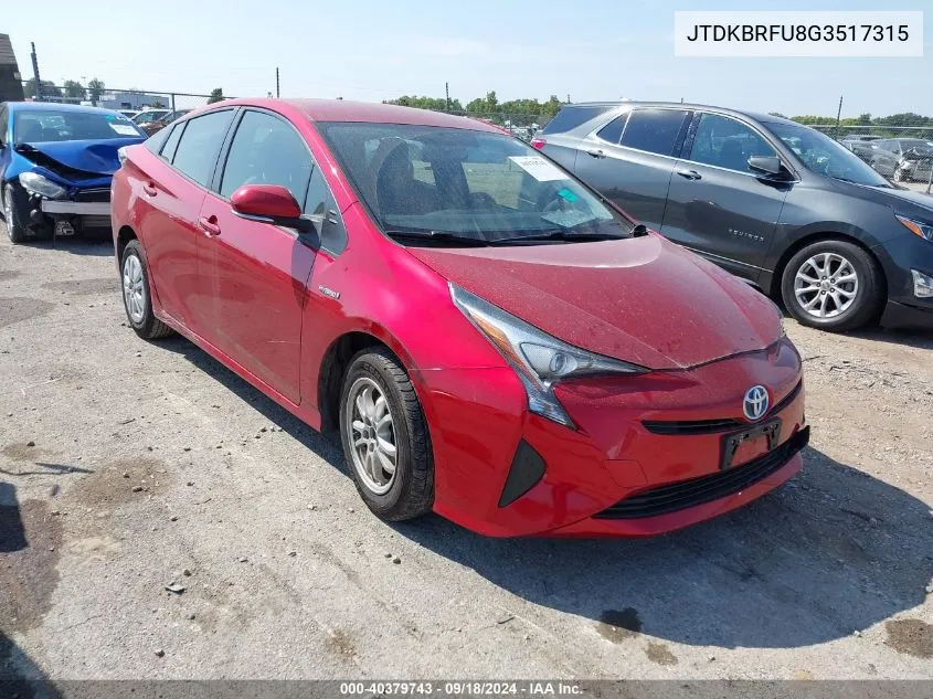 2016 Toyota Prius VIN: JTDKBRFU8G3517315 Lot: 40379743