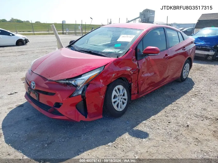 2016 Toyota Prius VIN: JTDKBRFU8G3517315 Lot: 40379743