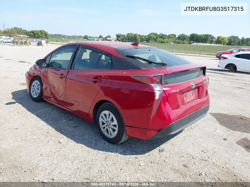 2016 Toyota Prius VIN: JTDKBRFU8G3517315 Lot: 40379743