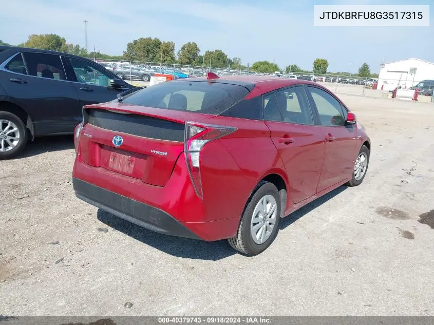 2016 Toyota Prius VIN: JTDKBRFU8G3517315 Lot: 40379743