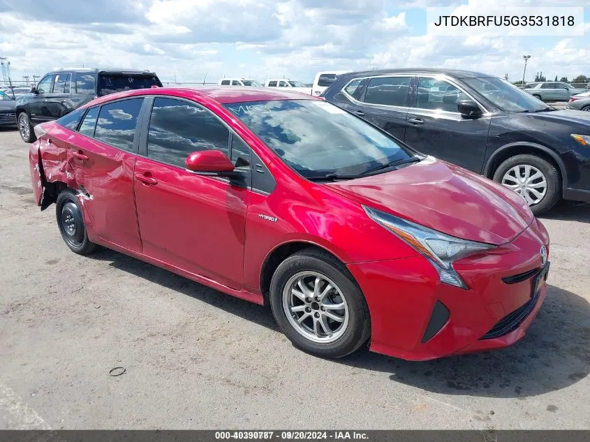 JTDKBRFU5G3531818 2016 Toyota Prius Two