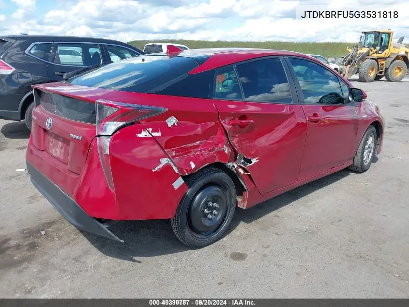 JTDKBRFU5G3531818 2016 Toyota Prius Two