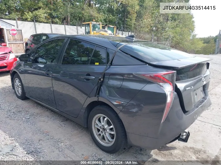 2016 Toyota Prius Two Eco VIN: JTDKARFU4G3514415 Lot: 40399553