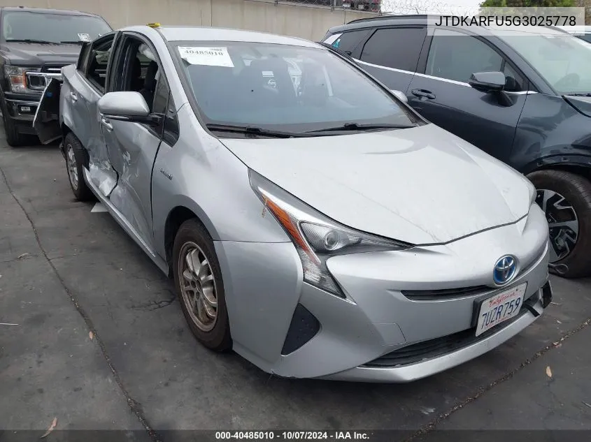 2016 Toyota Prius VIN: JTDKARFU5G3025778 Lot: 40485010