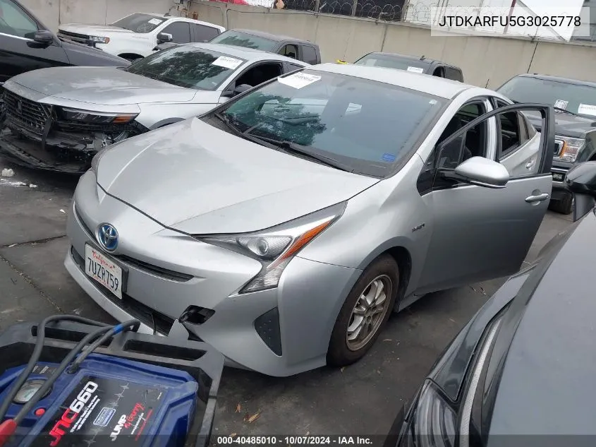 2016 Toyota Prius VIN: JTDKARFU5G3025778 Lot: 40485010