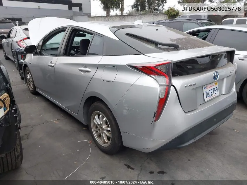 2016 Toyota Prius VIN: JTDKARFU5G3025778 Lot: 40485010