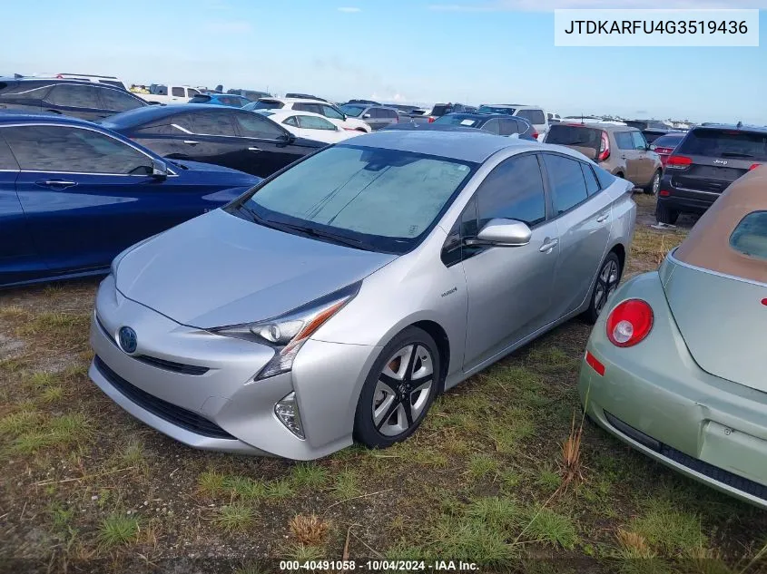 2016 Toyota Prius Four Touring VIN: JTDKARFU4G3519436 Lot: 40491058