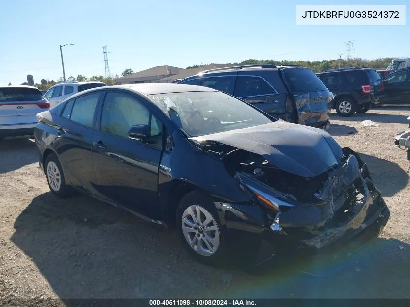 2016 Toyota Prius VIN: JTDKBRFU0G3524372 Lot: 40511098