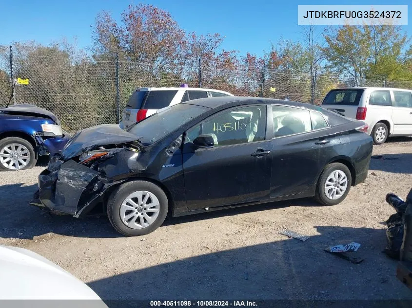 2016 Toyota Prius VIN: JTDKBRFU0G3524372 Lot: 40511098