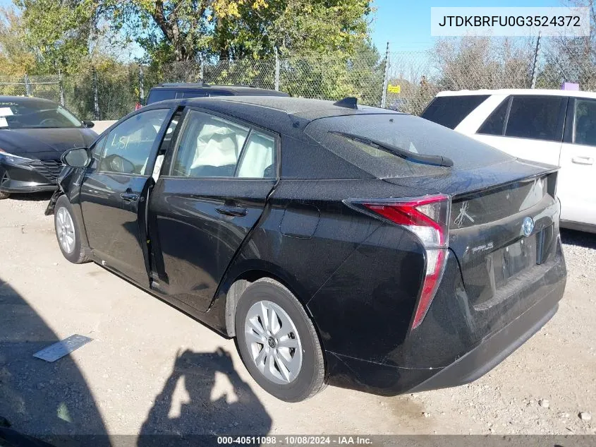 2016 Toyota Prius VIN: JTDKBRFU0G3524372 Lot: 40511098