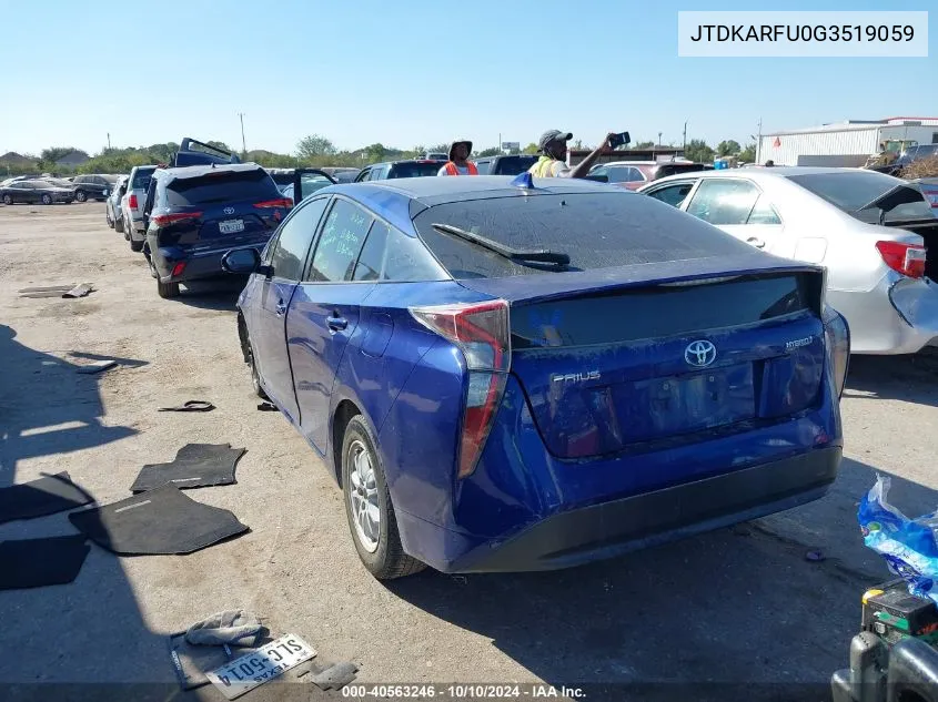 2016 Toyota Prius Three VIN: JTDKARFU0G3519059 Lot: 40563246