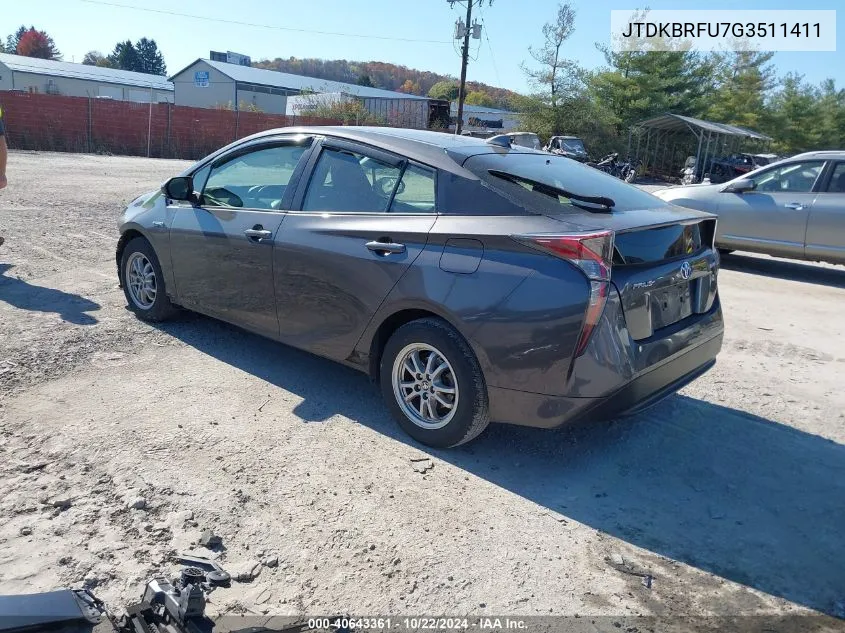 2016 Toyota Prius Two VIN: JTDKBRFU7G3511411 Lot: 40643361