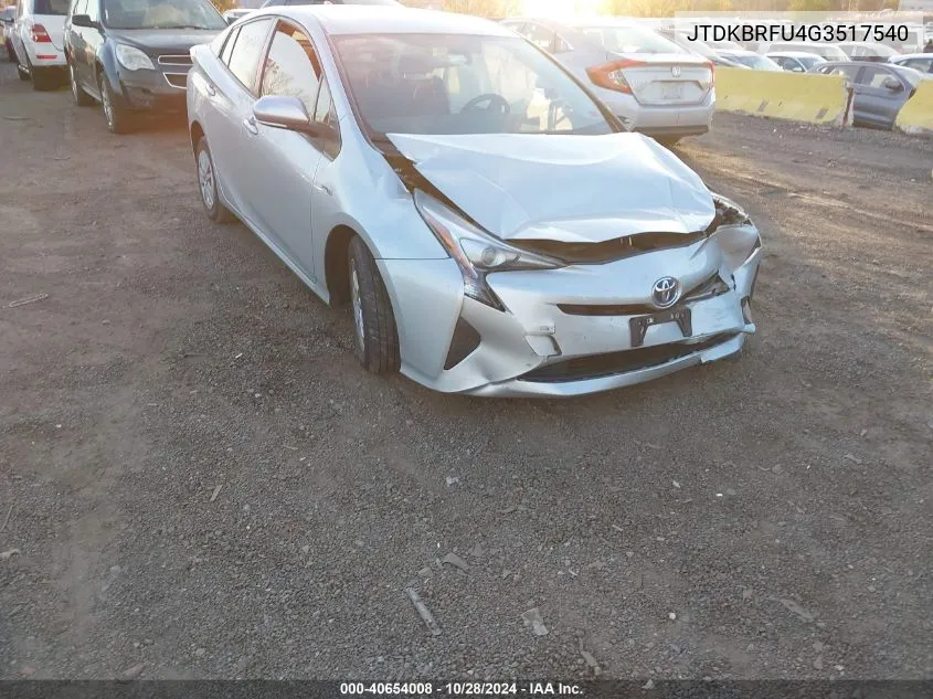 2016 Toyota Prius VIN: JTDKBRFU4G3517540 Lot: 40654008