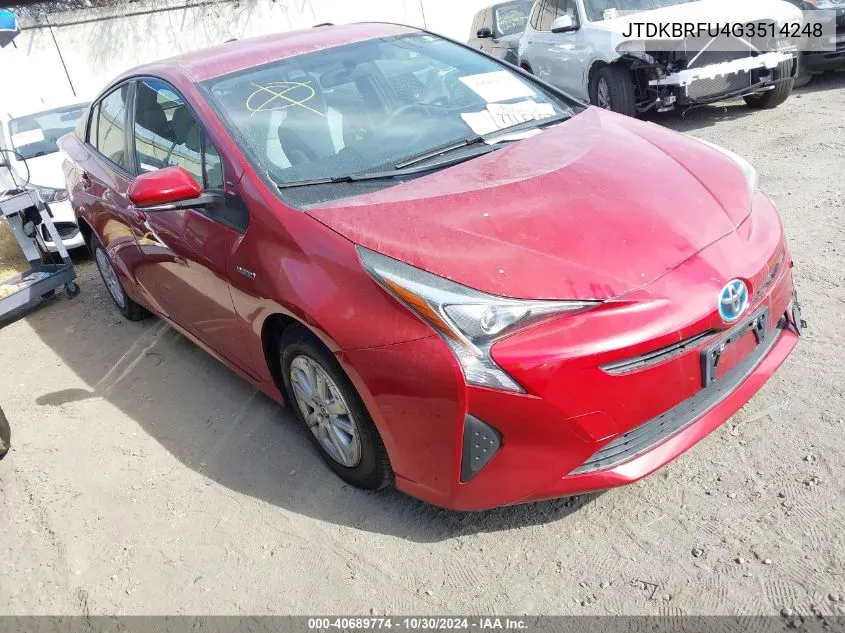 2016 Toyota Prius Two VIN: JTDKBRFU4G3514248 Lot: 40689774