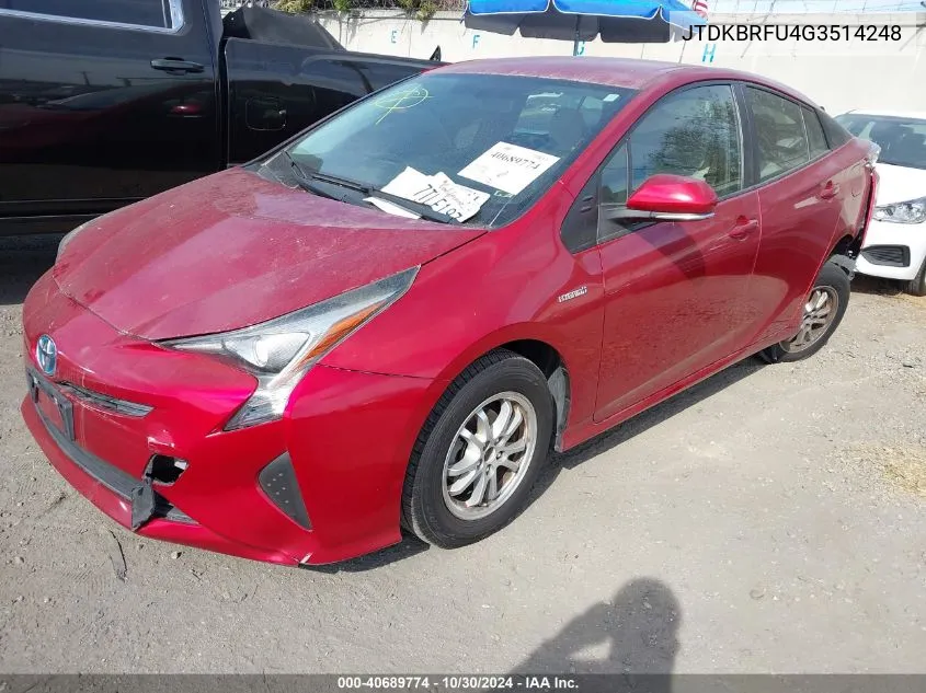 2016 Toyota Prius Two VIN: JTDKBRFU4G3514248 Lot: 40689774