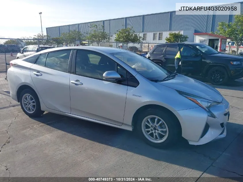 2016 Toyota Prius Three VIN: JTDKARFU4G3020958 Lot: 40749373