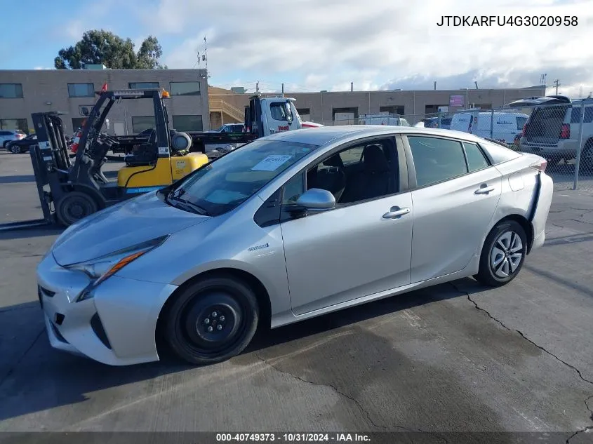 2016 Toyota Prius Three VIN: JTDKARFU4G3020958 Lot: 40749373