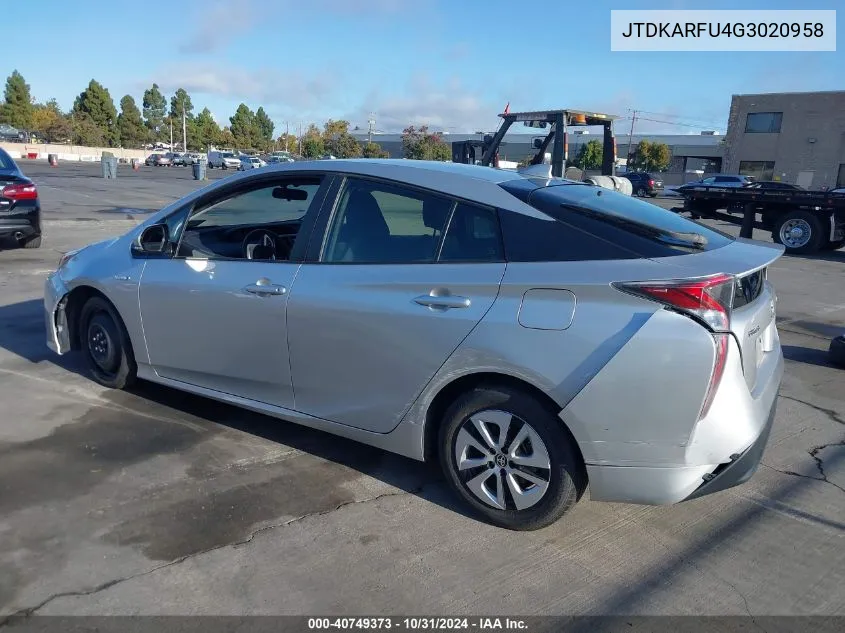 2016 Toyota Prius Three VIN: JTDKARFU4G3020958 Lot: 40749373