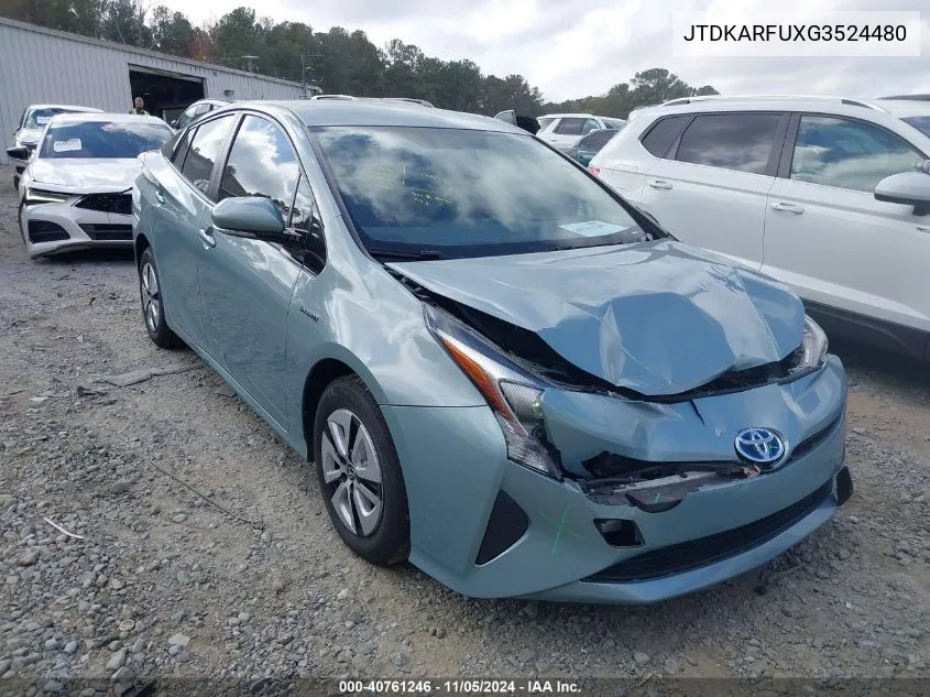 2016 Toyota Prius Three VIN: JTDKARFUXG3524480 Lot: 40761246