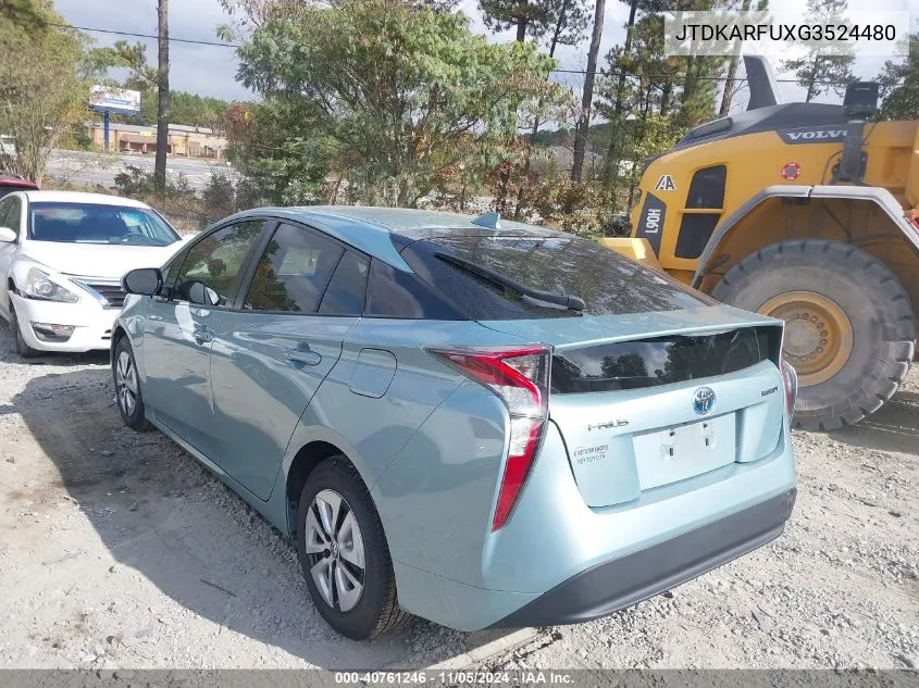 2016 Toyota Prius Three VIN: JTDKARFUXG3524480 Lot: 40761246