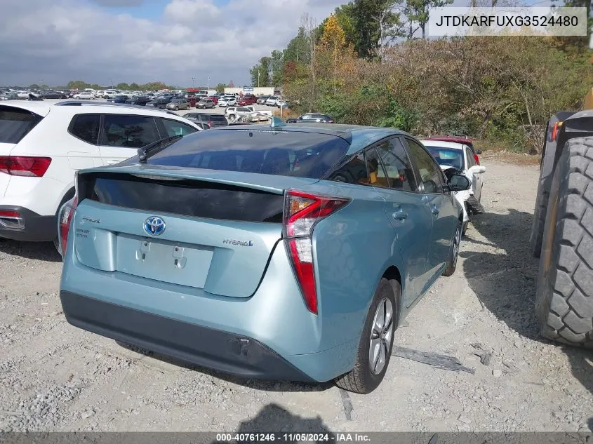 2016 Toyota Prius Three VIN: JTDKARFUXG3524480 Lot: 40761246