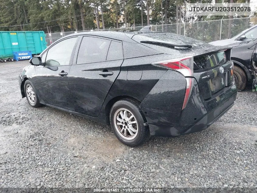 2016 Toyota Prius VIN: JTDKARFU2G3512078 Lot: 40761451