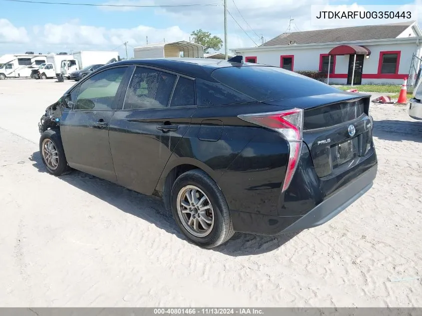 2016 Toyota Prius VIN: JTDKARFU0G350443 Lot: 40801466