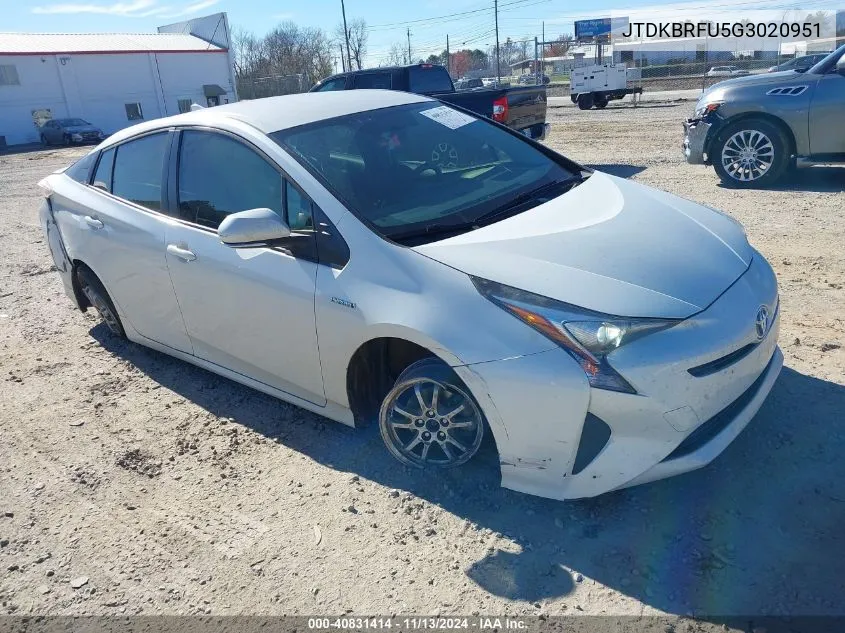 2016 Toyota Prius Two VIN: JTDKBRFU5G3020951 Lot: 40831414