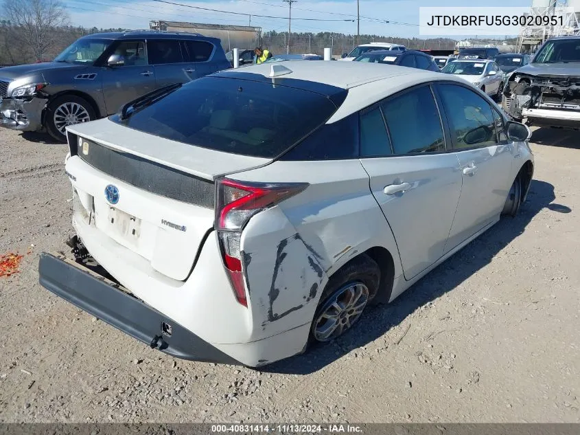 2016 Toyota Prius Two VIN: JTDKBRFU5G3020951 Lot: 40831414