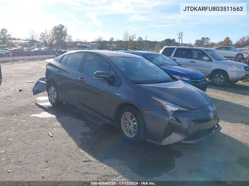 2016 Toyota Prius Four VIN: JTDKARFU8G3511663 Lot: 40840330