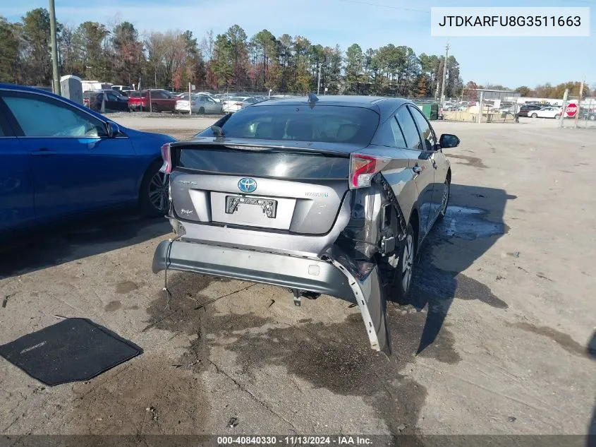 2016 Toyota Prius Four VIN: JTDKARFU8G3511663 Lot: 40840330